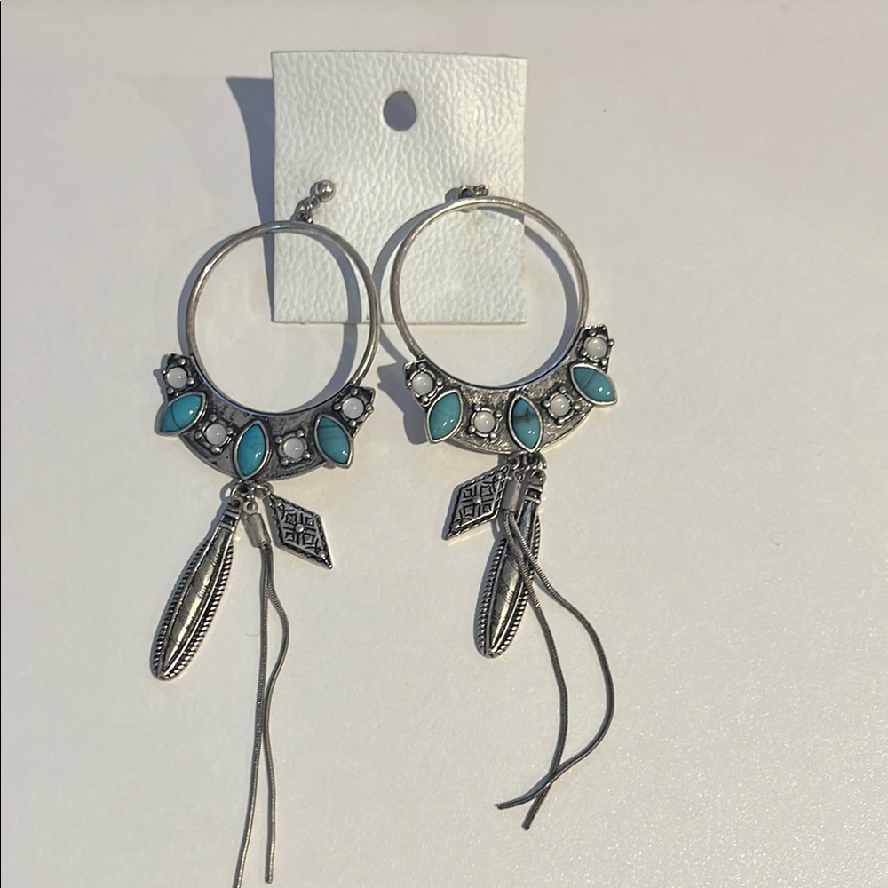 Free People Silver and Turquoise Dangle Earrings